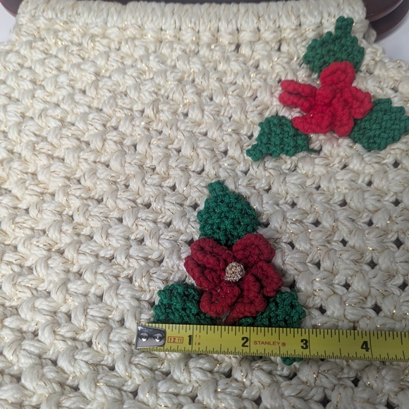 Handcrafted Creme Colored Crochet/ Macrame Bag  with Lucite Handles - Picture 8 of 11